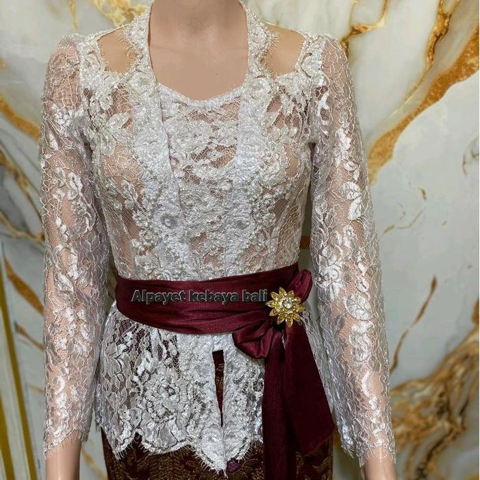 kebaya metalik modif tile payet premium - putih, m