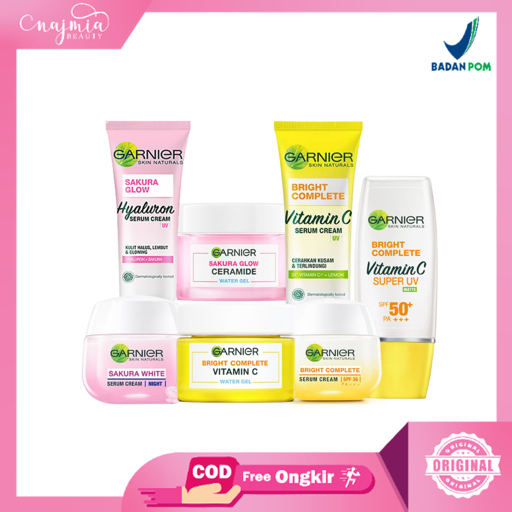 Najmia 3 (Beli 2 lbh murah) Garnier Bright Complete Vit C dan Sakura Glow Hyaluron Day Night Cream T