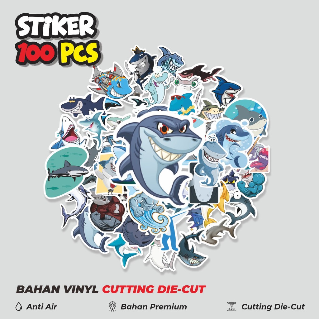 

Terbaru! 50 pcs Stiker Hewan Shark [Hiu] Dekorasi Lucu Kreatif untuk Notebook, Skateboard, HP