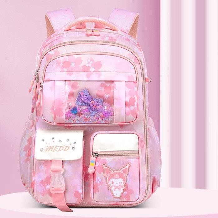 Tas Ransel Anak Sekolah Kuromi Tas Anak Perempuan SD Motif Bunga Sakura Cantik Model Kulkas Double L