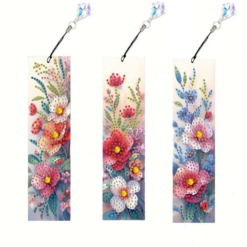 

3 pieces flower diamond painting art bookmark set Panda Dream Catcher, 5D special shape diamond painting bookmark with pendant.