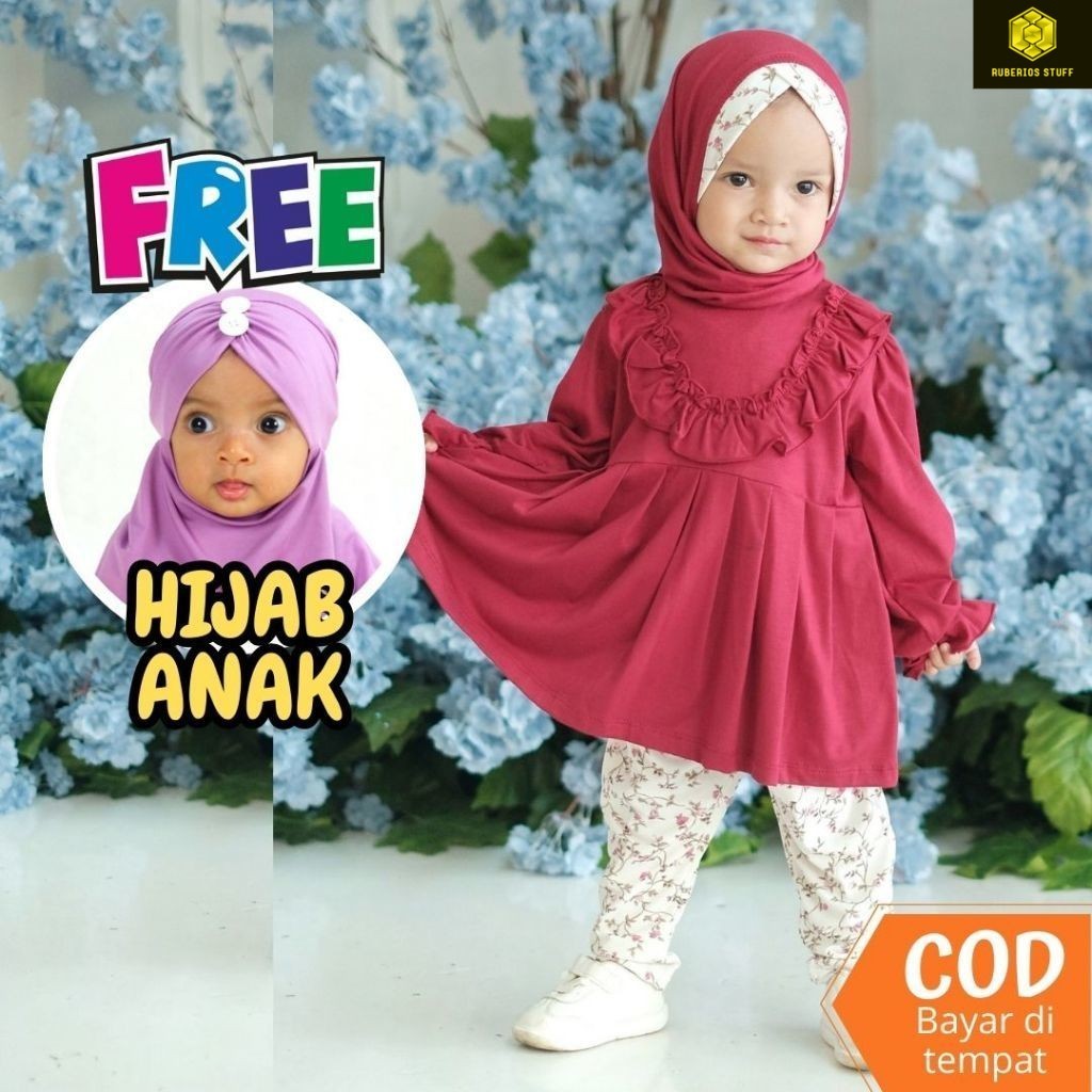 Ayana One Set Lilbi - Little Bee Boutique - Baju Anak Casual Perempuan - Busana Muslim Anak 3 tahun 