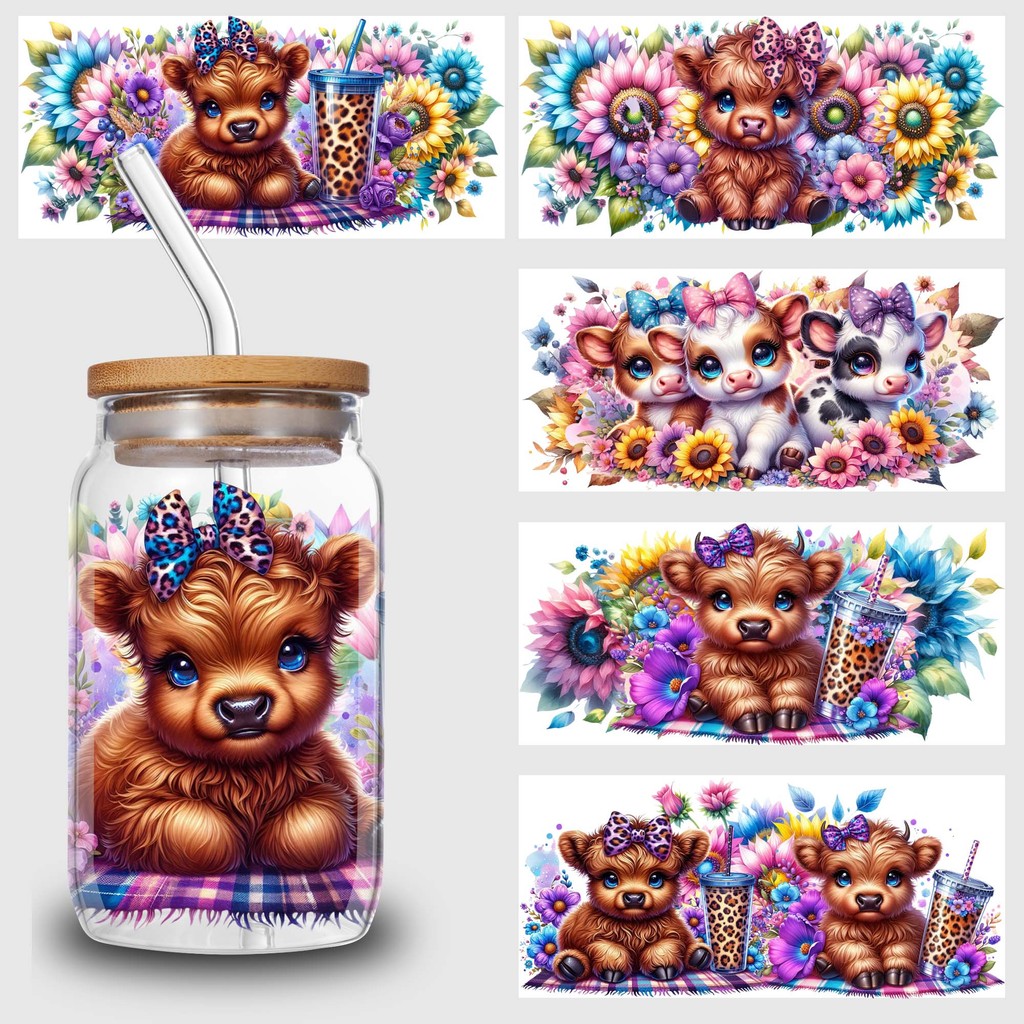 

5 Sheets Cute Calf UV DTF Cup Stickers, Glass Sport DTF Transfer Stickers, Waterproof Wipe Transfers for 16 oz Glass, Mugs,