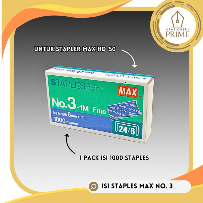 

Staples / Isi Stapler / Refill Stapler MAX No. 3 [BOX isi 1000 staples]