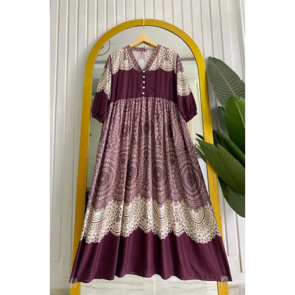 DEVIY BERKAH STORE Tiara Midi Dress yulia midi Dress kancing Mat Rayon Premium