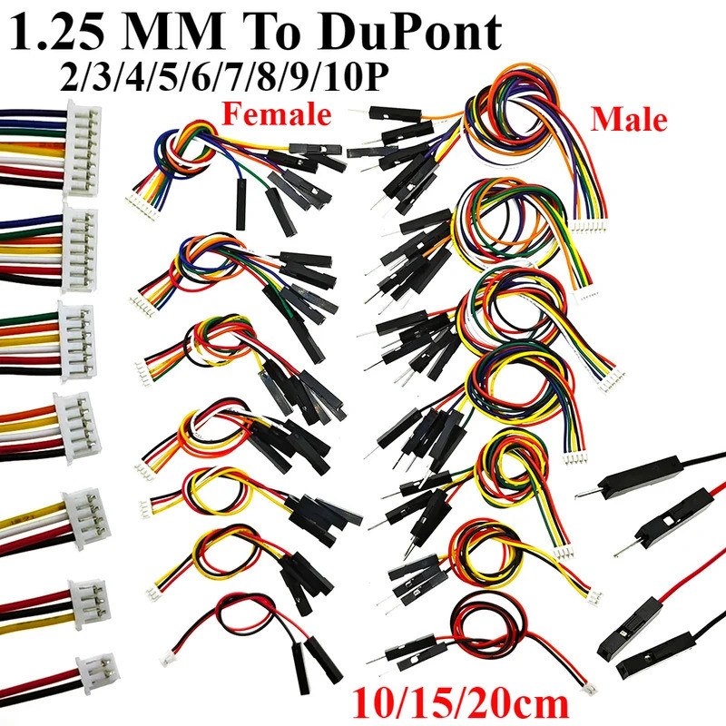 

10PCS MX1 25 Jarak Ke Kabel DuPont 10/15/20cm Pria Wanita 1P2P3P4P6P8P10P Kabel Sambungan Papan 1 Tarik 4 Kabel Terminal Sensor
