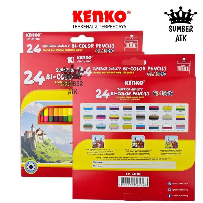 

TERLARIS! Pensil Warna KENKO 12 , 24 Color Pencil Bi-color CP-12FBC CP-24FBC 24 Color / 48 Color - CP-24FBC