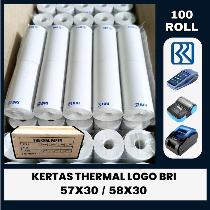 

TERLARIS! 100 ROLL KERTAS THERMAL LOGO BRI 57X30 / 58X30
