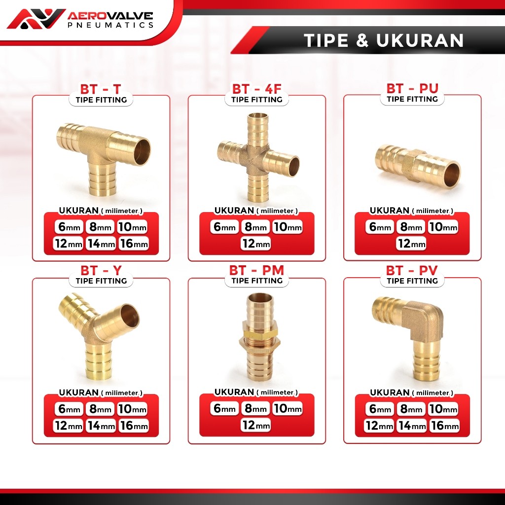 Sambungan selang Kuningan / Konektor Adaptor Selang Pipa HOSE NIPPLE Tembaga - Tipe Lurus/ Siku/ T/ 
