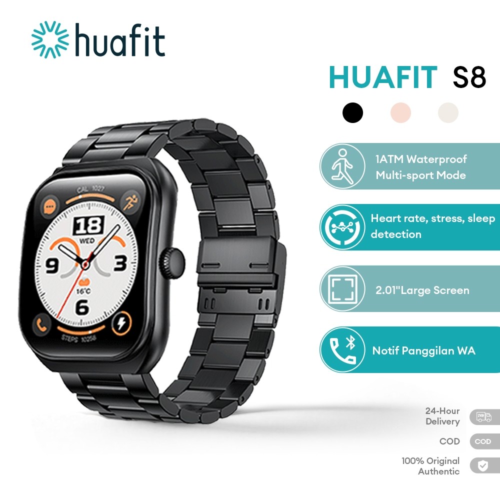 【COD】huafit S8 Smartwatch Original AOLON Curved IP68 Waterproof Notif Panggilan WA Running Pace Blue