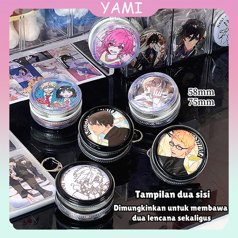 (READY)Badge Protective Cover Untuk 58mm 75mm / Transparent Gantungan Kunci Badge Pouch Casing / Bad