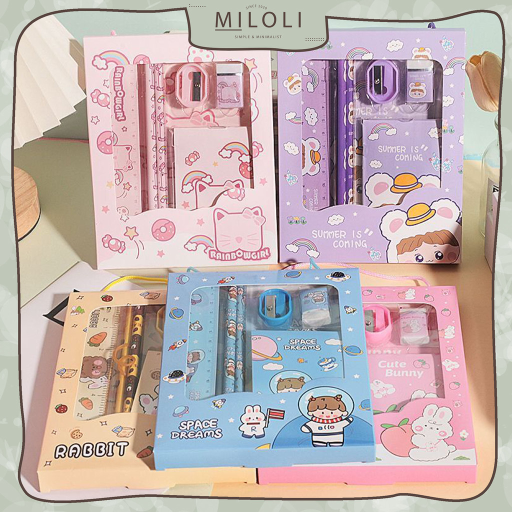 

[MILOLI] 1SET BIG STATIONERY PENCIL ERASER RULER SHARPENER Children Student Stationary - F0351