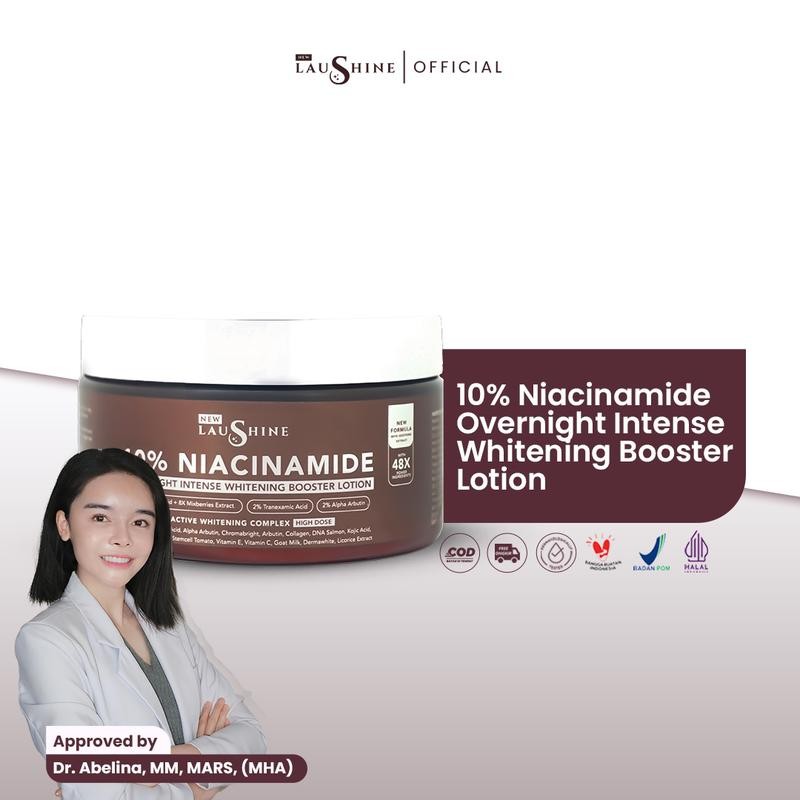 

[Special PBB] Laushine Overnight Intense Whitening Booster Lotion - New Formula Extra Shooting - 9DHyaluronicAcid+8X Mixberries Extract, 10% Niacinamide, Tranexamic Acid, Alpha Arbutin, Glutathione - Mencerahkan