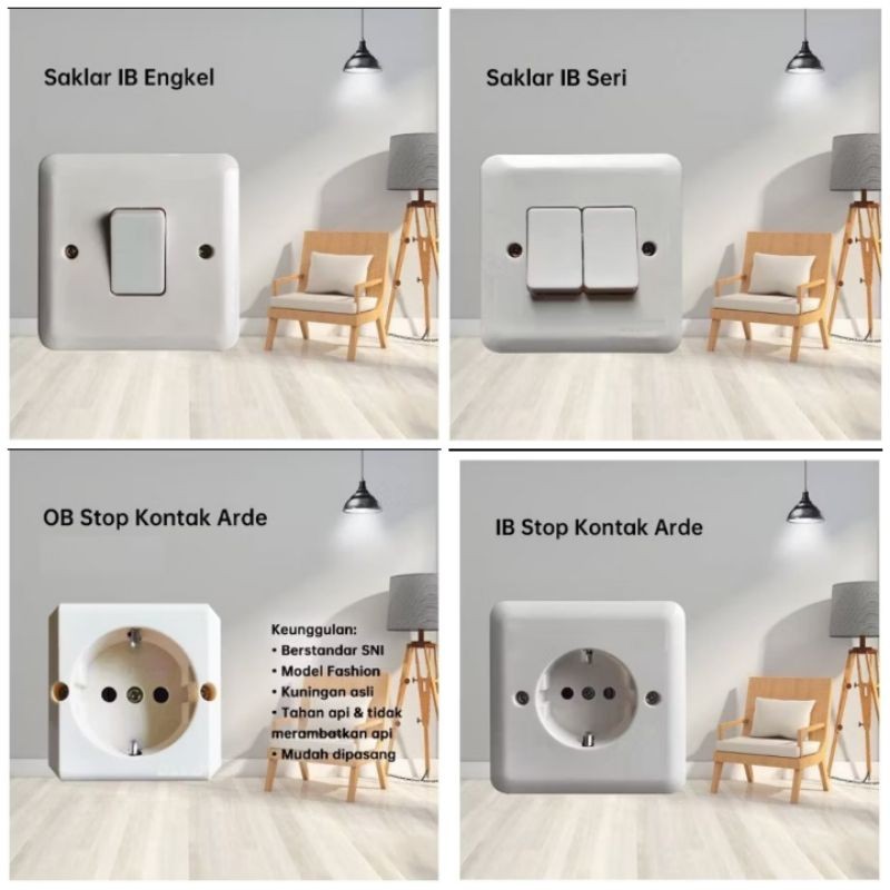 Saklar Listrik ON OFF + IB/OB+ Stop Kontak / Colokan Listrik Tanam