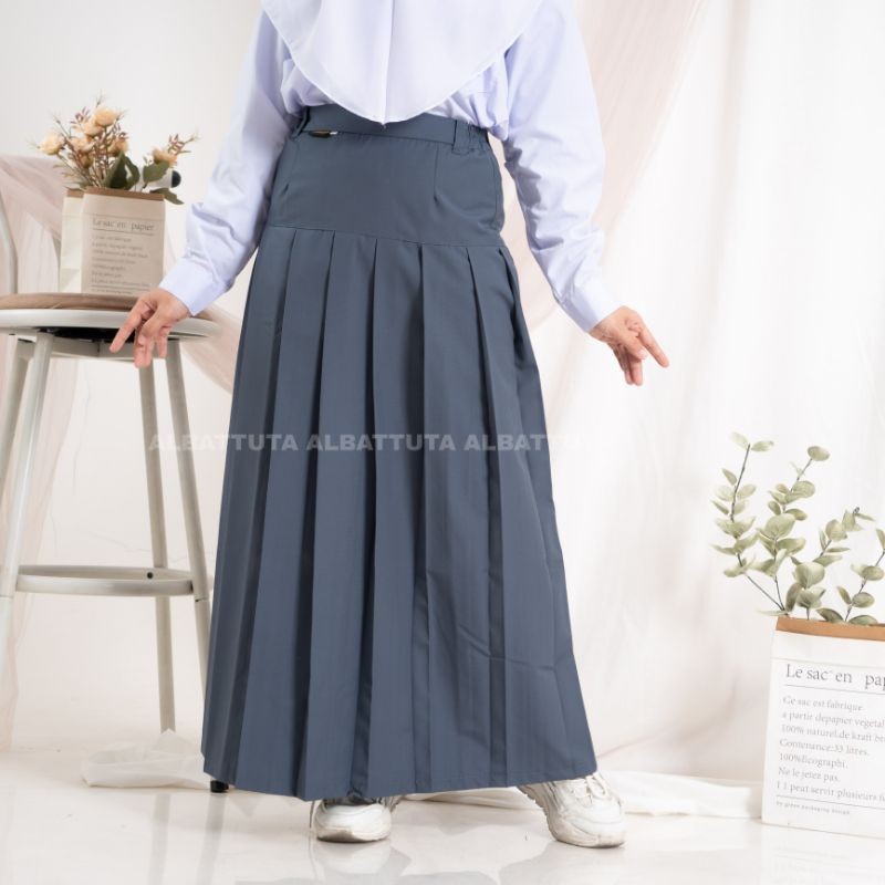 GROSHOP.ID Seragam SMA Rok Panjang Rempel Bawah Pinggang Abu - Seragam Sekolah - Rok Rempel - Rok SM