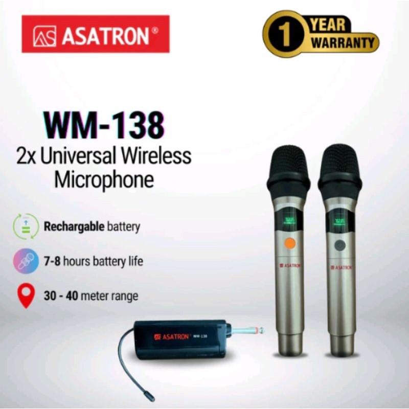 mic wireless asatron WM-138 new produk,mic bawaan spaeker asatron tipe venus titanium diamond mercur