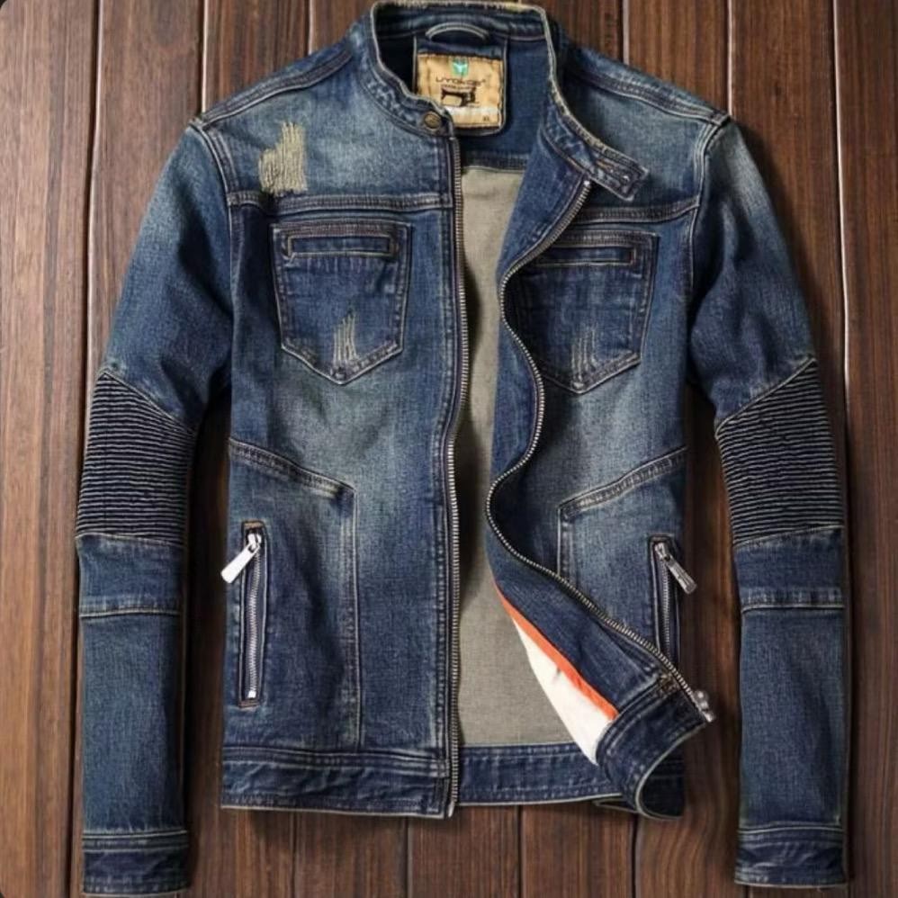 Jaket Jeans Resleting Pria Zipper Bikers Jumbo M L XL XXL