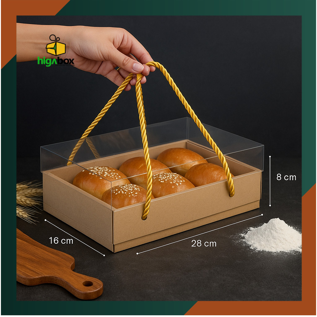 

Box Kraft Tali tutup Mika / Box Kue Tart Cake Roti / Box Kraft Hampers Kotak Kemasan / Box Kraft Tutup Mika Tali Tenteng | KHG02 - KHG10