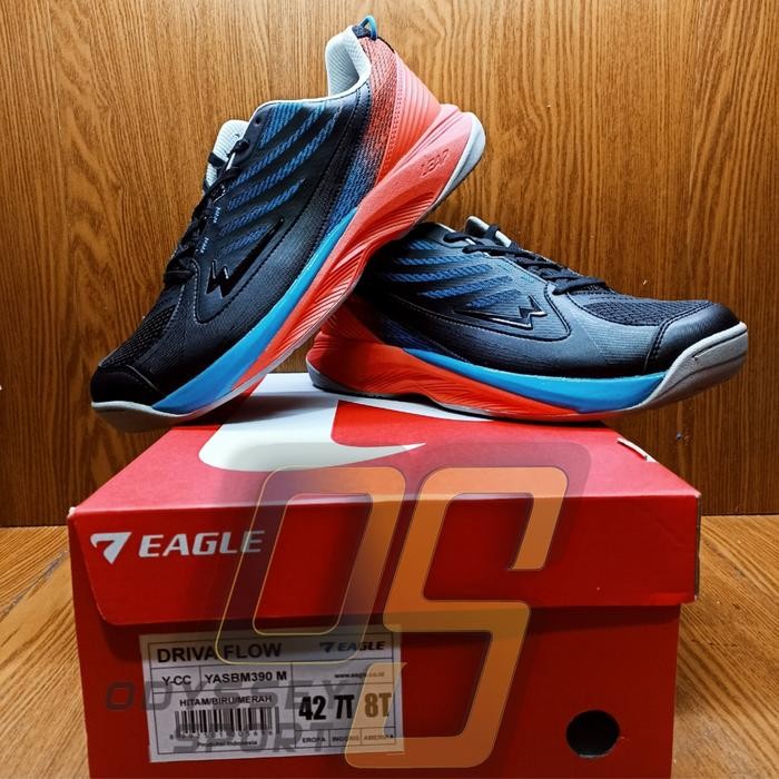 Sepatu Badminton EAGLE DRIVA FLOW (Hitam/Biru/Merah) 100% ORIGINAL - 39