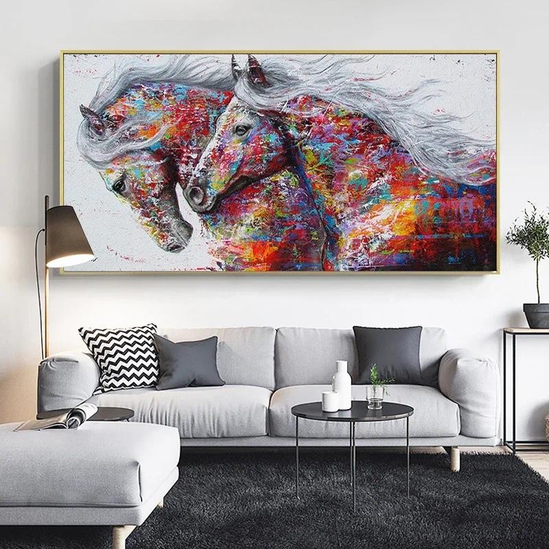 

Animal Art Two Running Horses Canvas Painting Wall Art Pictures For Living Room Modern Abstract Art Prints Posters