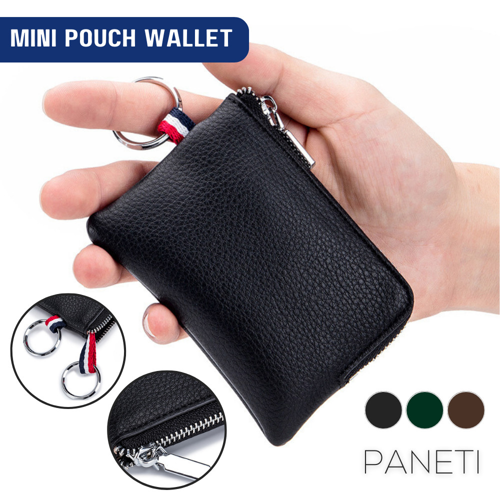 Dompet Koin Kartu Pria PANETI Ultra Thin Mini Zipper Pouch Kulit Asli