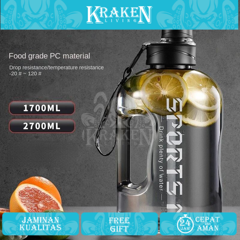 Termos Botol Minum Gym 2.7L/1.7L  Fitness Olahraga Sport Water Bottle Jumbo 【KRAKEN LIVING】