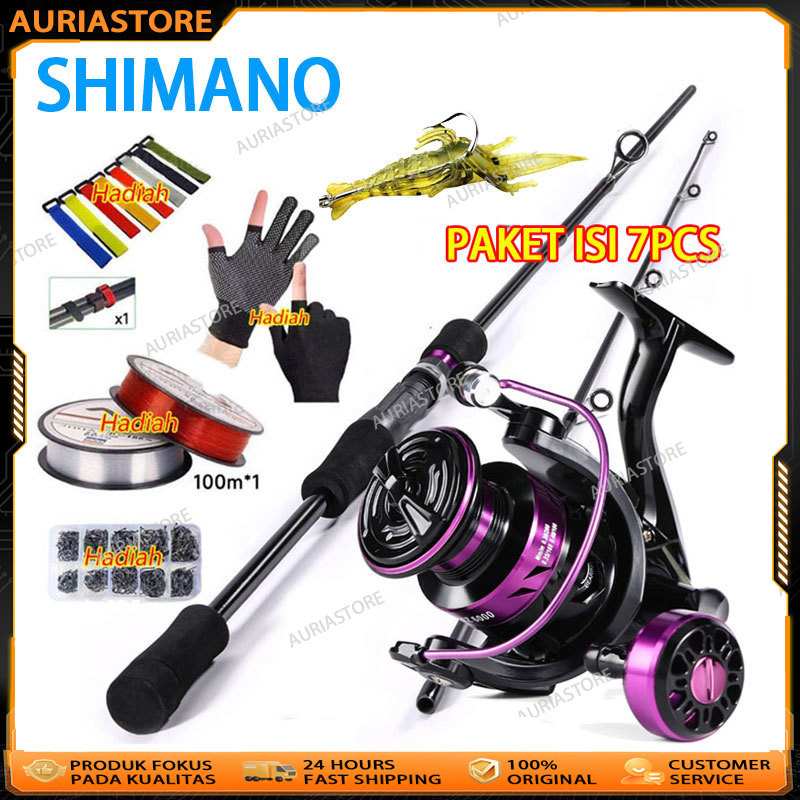 AXAYANSHOP SHIMANO satu set reel pancing Reel Pancing Murah Kuat Power 1.65M/1.8M/2.1M Joran Pancing