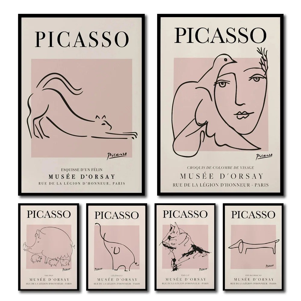 

Picasso Artwork Vintage Line Canvas Painting Art Poster Minimalist Line Drawing Animal Print Home Wall Decor
