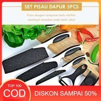 [ J13 ] Pisau Hitam Set 5 In 1 / Pisau Dapur Set Serbaguna J13