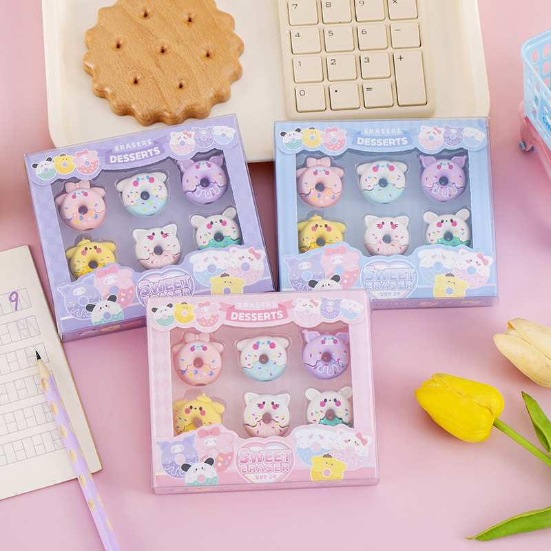 

6pcs/Boxes Kawaii Creative Donuts Student Stationery School Office Supplies Children Erasers Kids Pencil Erasers