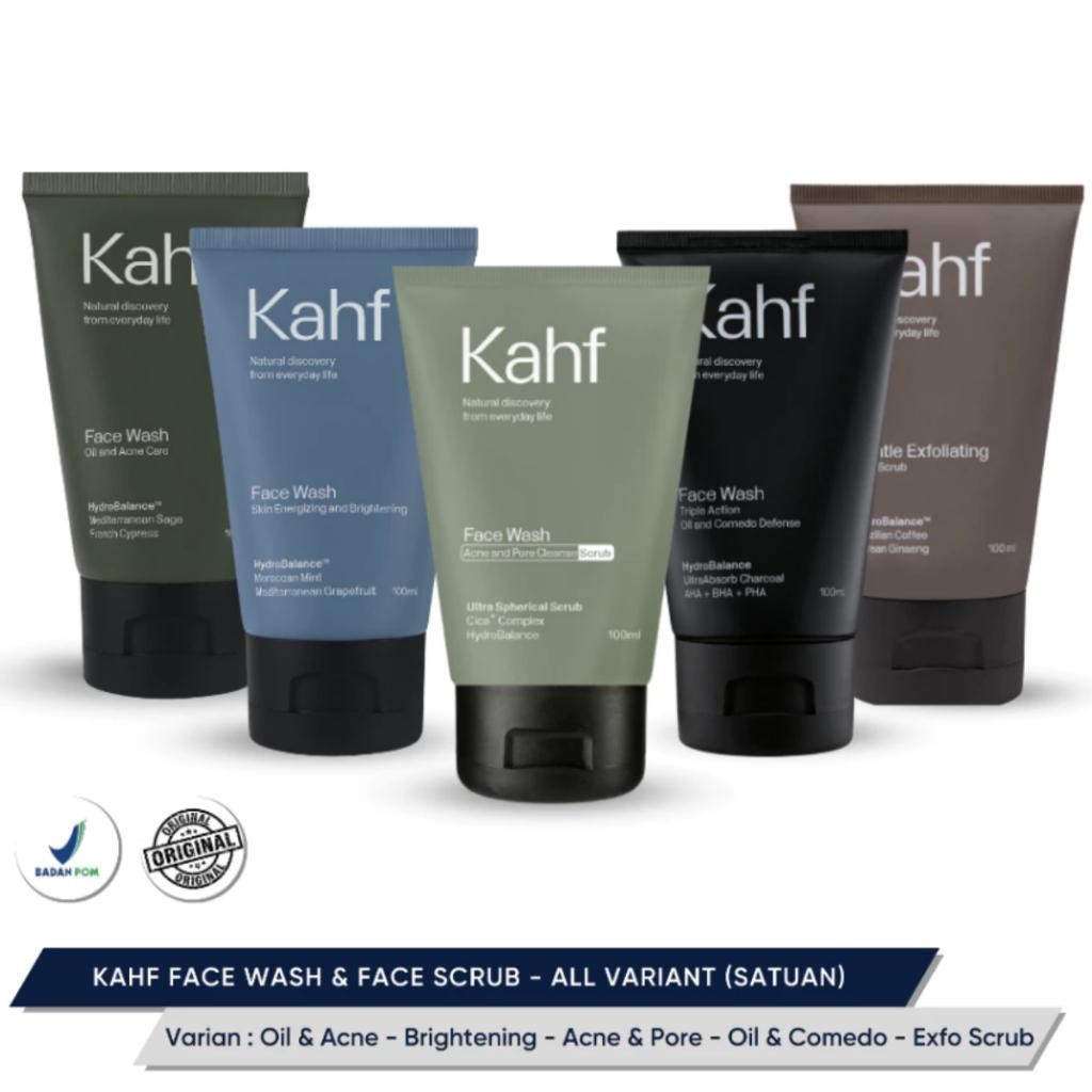 KAHF Face Wash Indonesia / Sabun Wajah Pria 100ml / Acne Gentle Exfoliating Scrub Komedo