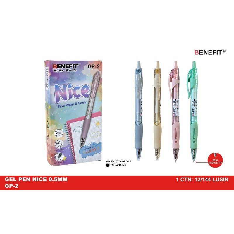 

Pulpen Gel Benefit Gp-2 Nice ( 1pak/12pcs )