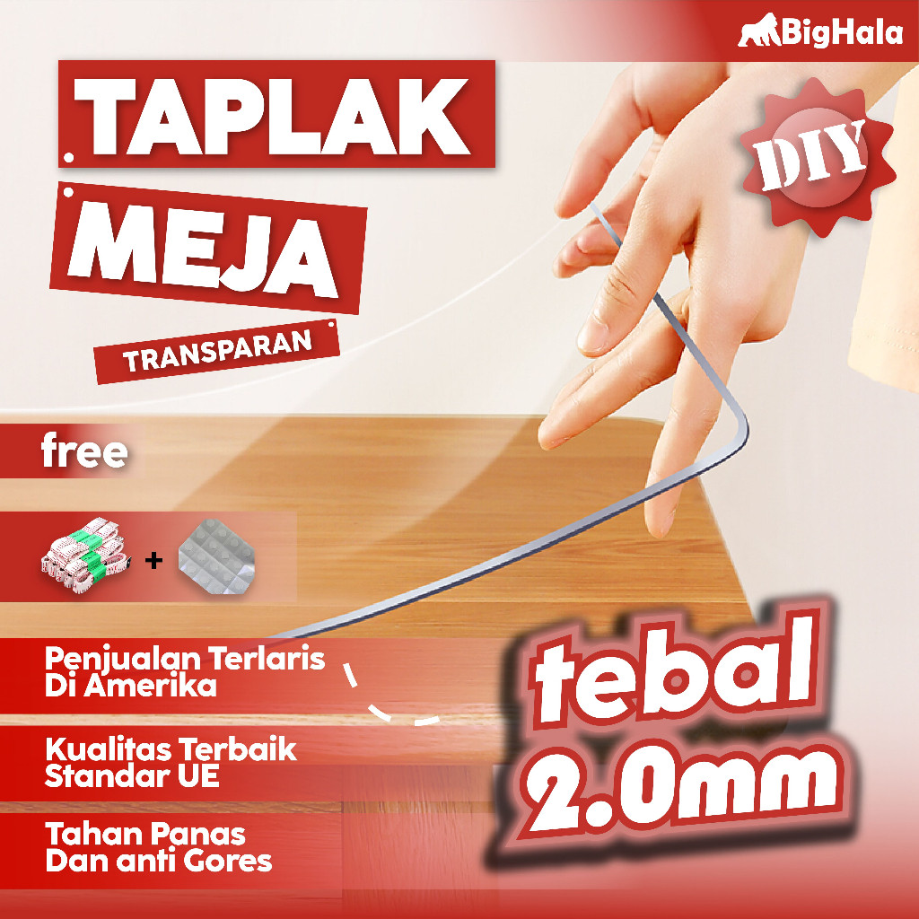 Transparan Tebal Plastik Taplak Meja DIY Potong Mudah Dibersihkan Waterproof Anti Minyak & Air & Nod