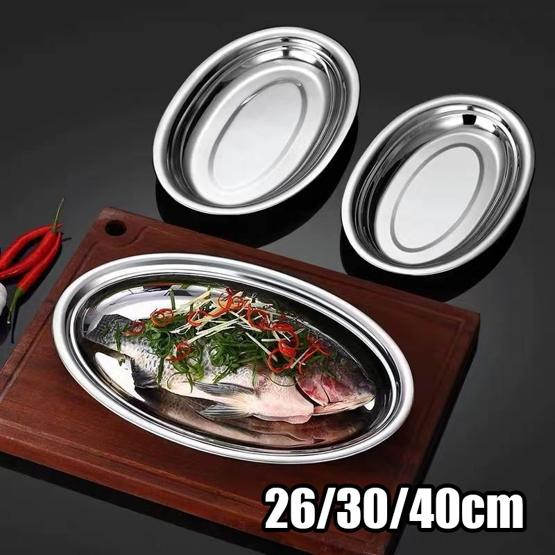 SIAP 26/30/40cm Stainless Piring Saji Oval Stainless Steel Piring Saji Oval Vintage Oval Nampang Saj