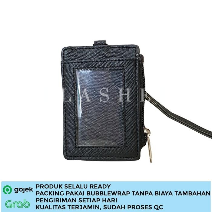 

【YANA-M】FLASH SALE!!! Flashee Lanyard Resleting Name Tag Riley Lanyard Seleting ID Card Holder Zipper Kulit Termurah PU Leather Lanyard NameTag - Hitam