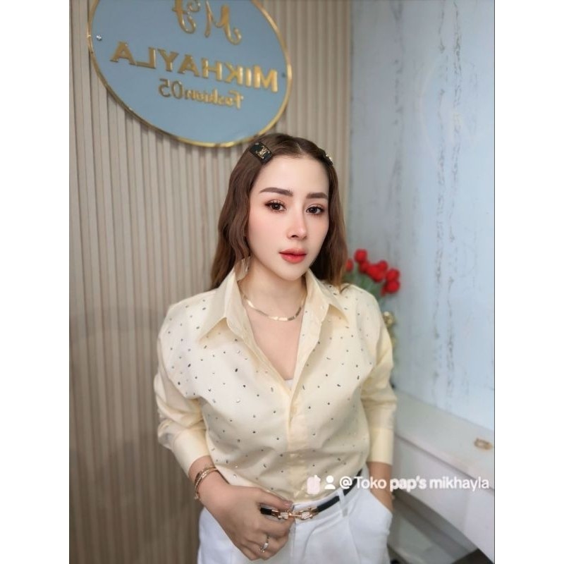 BAROSHOP Kemeja Arumi Full Payet lengan panjang bahan Katun Poplin Tokai