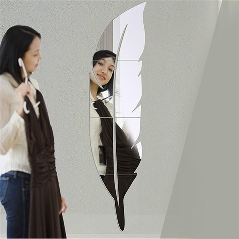DIYs Feather Pattern Acrylic Mirror Effect Sticker Wall Sticker Home Decor creative Mirror Wall Deca
