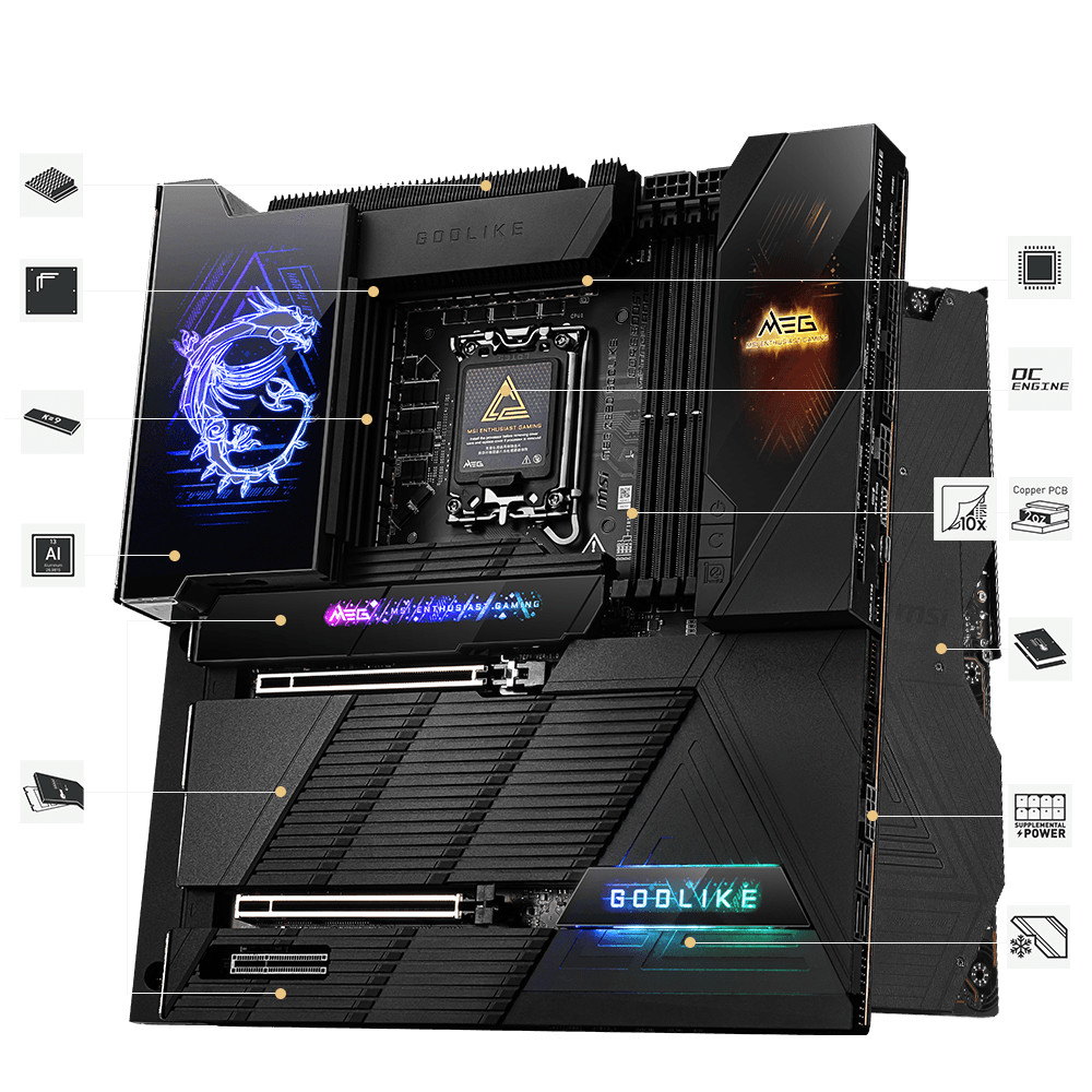 MSI Motherboard MEG Z890 GODLIKE – Gaming Premium, DDR5, PCIe 5.0, WiFi 7, Intel 14th Gen Ready