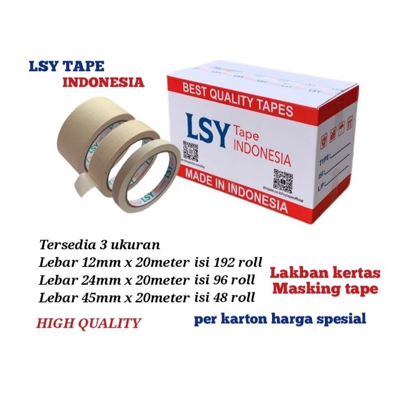 

lakban kertas / masking tape LSY TAPE 20meter full harga 1 dus tersedia 3 ukuran ( CHO )