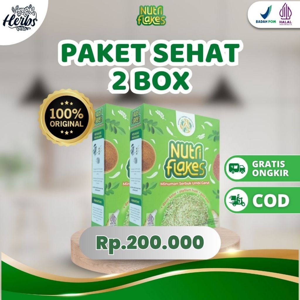 

Paket 2 Box Nutriflakes - Original 100%. Sereal Umbi Garut Ampuh Atasi Asam Lambung, Gerd, dan Maag