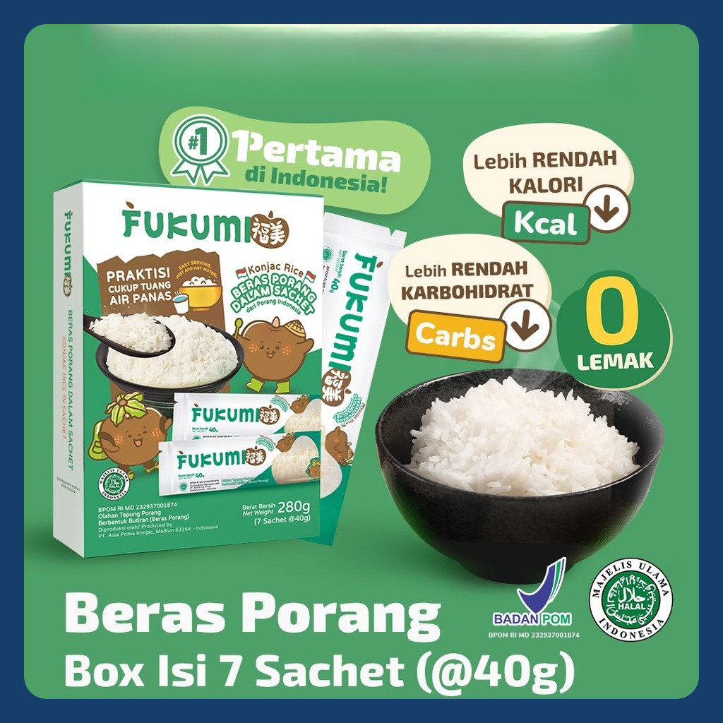 

FUKUMI BERAS PORANG BOX SACHET - Fukumi Shirataki Beras Konjac Rice Diet isi 7 sachet x @40gr