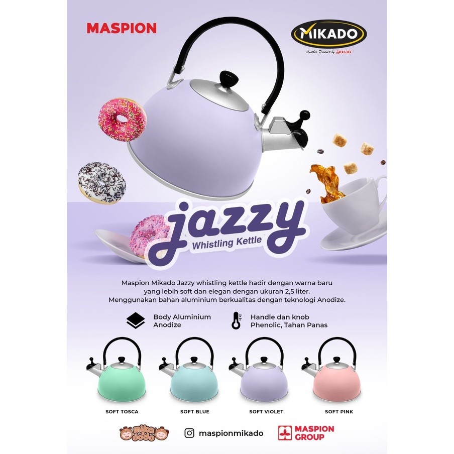 Maspion Teko Bunyi Jazzy 2.5 Liter Anodize Ungu - Teko Aluminium