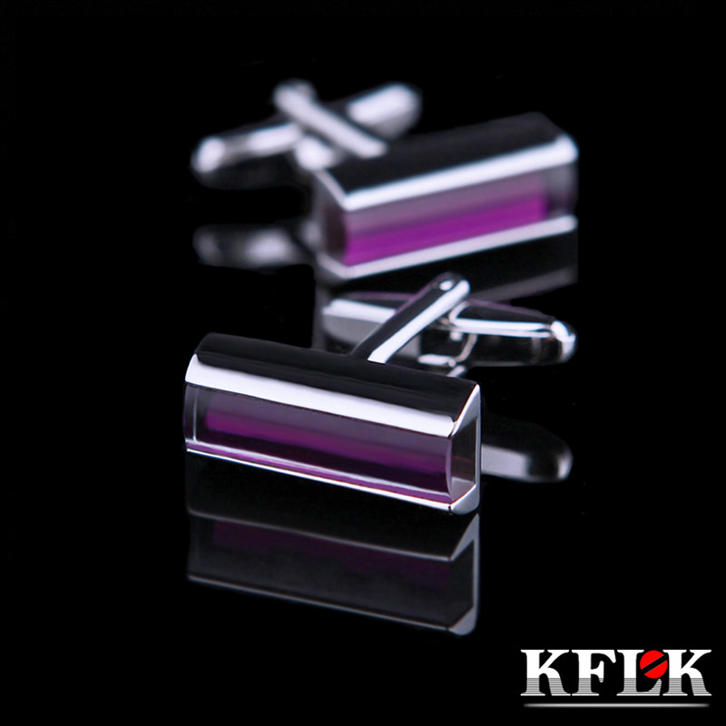 

KFLK Jewelry shirt cufflinks for mens Brand Fashion Purple Crystal Luxury Cuff link Button High Quality Wedding guests