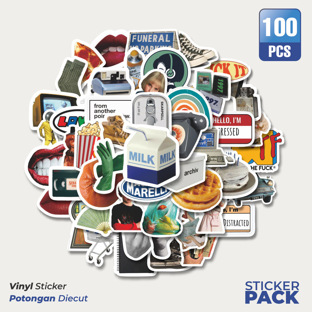 

Stiker Vinyl Stiker Gaya Korea INS Vintage 90s Waterproof Aesthetic- Untuk Laptop, Motor, dan Helm - Paper Stationery Pack
