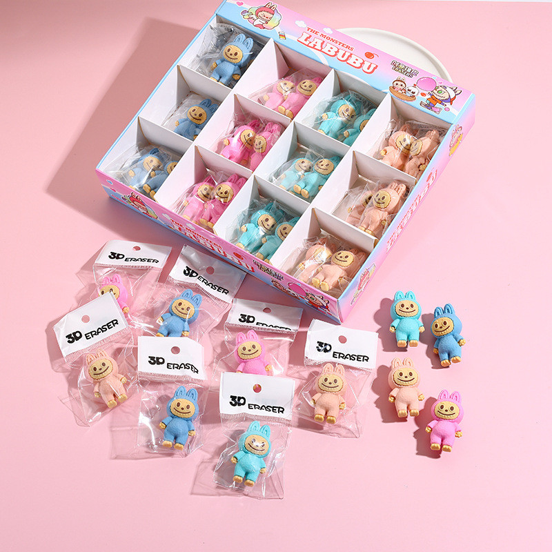 

Labubu Eraser 4-12pcs New 3d Cartoon Cute Doll Pencil Eraser Do Office Work Stationery School Student Supplies Holiday Gift