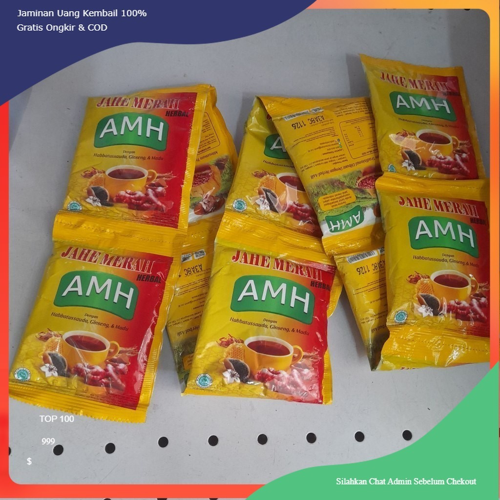 

JAHE MERAH AMH 1 Renceng isi 10pcs x 20gram Minuman Herbal Dengan Habbatussauda, Gingseng Madu Pekalongan Herbal Darko
