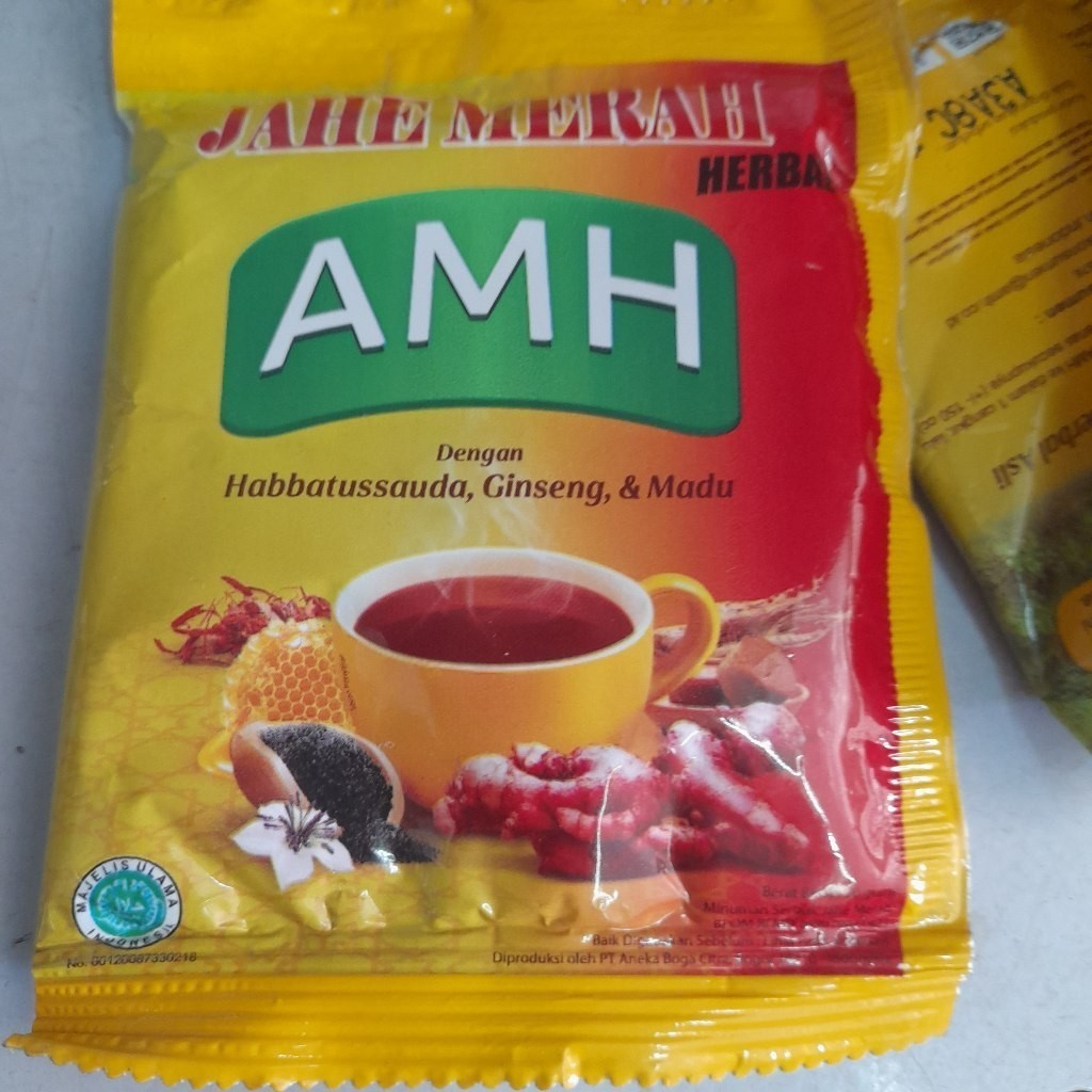 

JAHE MERAH AMH 1 Renceng isi 10pcs x 20gram Minuman Herbal Dengan Habbatussauda, Gingseng Madu Surakarta Herbal Genuk
