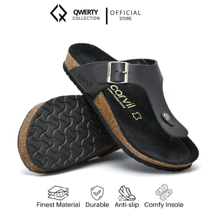 Sandal Japit Pria Kulit Asli Carvil Benzo 01 Original High Quality