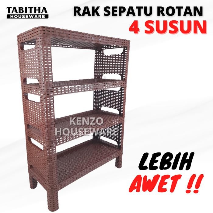 Rak Sepatu Susun Plastik 4 5 Tingkat Rak Tempat Sepatu Sandal Plastik - 4 SUSUN - 4 SUSUN