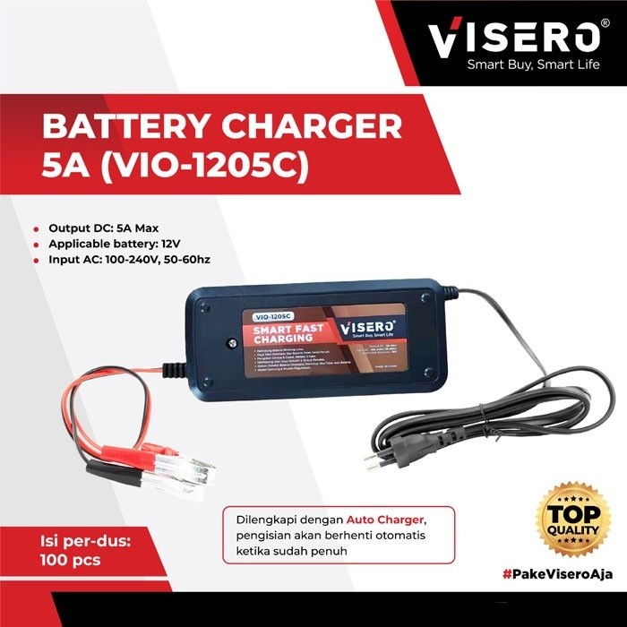 Charger Aki Visero VIO-1205C 5 Ampere 12 Volt Battery Charger Visero 5A 12V / Charger Aki Visero